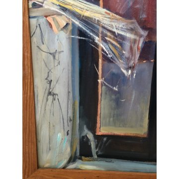 QUADRO DIPINTO olio tavola Carlo Monti Arona NATURA MORTA Fiori Lago Maggiore