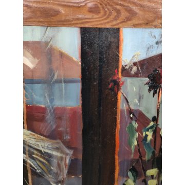 QUADRO DIPINTO olio tavola Carlo Monti Arona NATURA MORTA Fiori Lago Maggiore