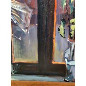 QUADRO DIPINTO olio tavola Carlo Monti Arona NATURA MORTA Fiori Lago Maggiore