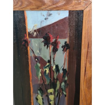 QUADRO DIPINTO olio tavola Carlo Monti Arona NATURA MORTA Fiori Lago Maggiore