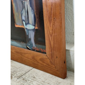 QUADRO DIPINTO olio tavola Carlo Monti Arona NATURA MORTA Fiori Lago Maggiore