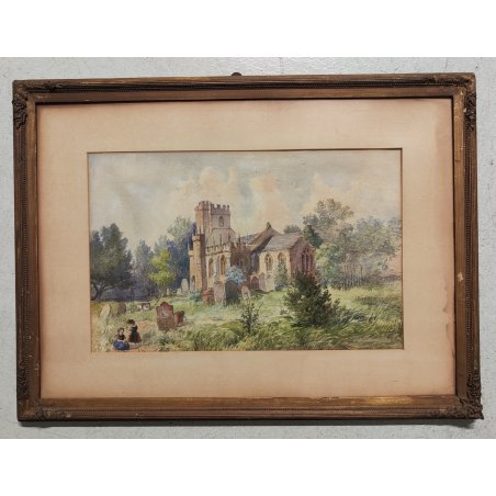 ANTICO QUADRO DIPINTO ACQUERELLO S. Martino PAESAGGIO Abbazia inglese Londra 800