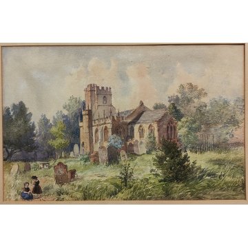 ANTICO QUADRO DIPINTO ACQUERELLO S. Martino PAESAGGIO Abbazia inglese Londra 800