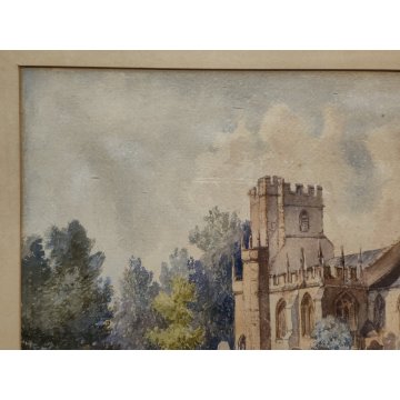 ANTICO QUADRO DIPINTO ACQUERELLO S. Martino PAESAGGIO Abbazia inglese Londra 800