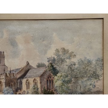 ANTICO QUADRO DIPINTO ACQUERELLO S. Martino PAESAGGIO Abbazia inglese Londra 800