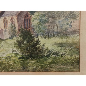 ANTICO QUADRO DIPINTO ACQUERELLO S. Martino PAESAGGIO Abbazia inglese Londra 800