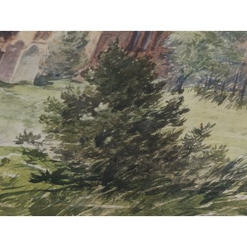 ANTICO QUADRO DIPINTO ACQUERELLO S. Martino PAESAGGIO Abbazia inglese Londra 800