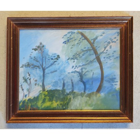 ANTICO QUADRO DIPINTO tempera cartone FIRMATO Lilloni PAESAGGIO BOSCO ALBERI