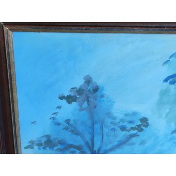 ANTICO QUADRO DIPINTO tempera cartone FIRMATO Lilloni PAESAGGIO BOSCO ALBERI