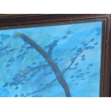 ANTICO QUADRO DIPINTO tempera cartone FIRMATO Lilloni PAESAGGIO BOSCO ALBERI