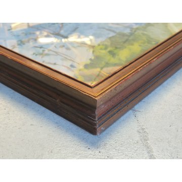 ANTICO QUADRO DIPINTO tempera cartone FIRMATO Lilloni PAESAGGIO BOSCO ALBERI