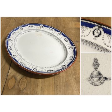 ANTICO PIATTO OVALE 54x43cm CERAMICA Minton "Coins" SERVING PLATE IMPERO '800 UK