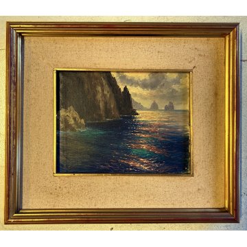 QUADRO DIPINTO OLIO N. Costanzi PAESAGGIO MARINO Faraglioni Capri TRAMONTO