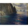 QUADRO DIPINTO OLIO N. Costanzi PAESAGGIO MARINO Faraglioni Capri TRAMONTO