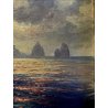 QUADRO DIPINTO OLIO N. Costanzi PAESAGGIO MARINO Faraglioni Capri TRAMONTO