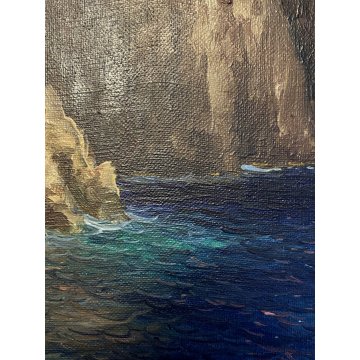 QUADRO DIPINTO OLIO N. Costanzi PAESAGGIO MARINO Faraglioni Capri TRAMONTO