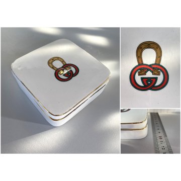 SCATOLA PORCELLANA con COPERCHIO Gucci MOTIVO EQUESTRE 10x 0x3,7 cm ANNI '70