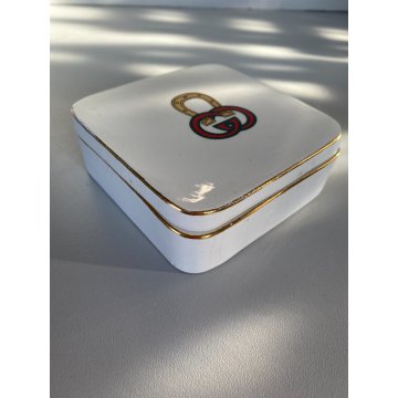 SCATOLA PORCELLANA con COPERCHIO Gucci MOTIVO EQUESTRE 10x 0x3,7 cm ANNI '70
