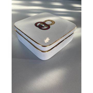 SCATOLA PORCELLANA con COPERCHIO Gucci MOTIVO EQUESTRE 10x 0x3,7 cm ANNI '70