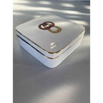 SCATOLA PORCELLANA con COPERCHIO Gucci MOTIVO EQUESTRE 10x 0x3,7 cm ANNI '70