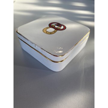 SCATOLA PORCELLANA con COPERCHIO Gucci MOTIVO EQUESTRE 10x 0x3,7 cm ANNI '70