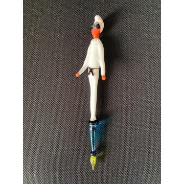PENNA IMMERSIONE VETRO SOFFIATO Murano MASCHERA Pulcinella COMMEDIA SOUVENIR