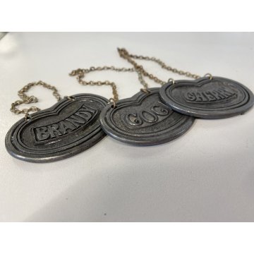 SET 3 ETICHETTE VINTAGE BAR CRYSTAL DECANTER LABELS Brandy Goga Cherry PELTRO