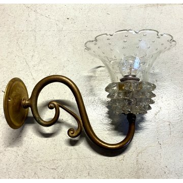 APPLIQUE  VETRO Murano ROSTRATO BULLICANTE Barovier STRUTTURA OTTONE MID CENTURY