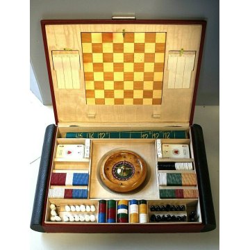SET CASINO' VINTAGE GIOCO CARTE SCACCHI DAMA POKER ROULETTE MIDCENTURY GAME BOX