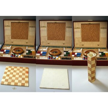 SET CASINO' VINTAGE GIOCO CARTE SCACCHI DAMA POKER ROULETTE MIDCENTURY GAME BOX