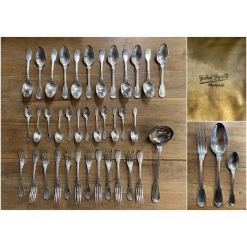 VINTAGE SET POSATE 12 pers - 37 Pz METAL BLANC SFAM Gabriel Guy FRANCE Art Decò