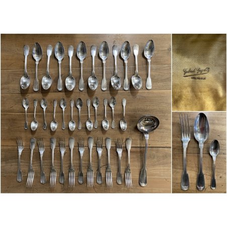 VINTAGE SET POSATE 12 pers - 37 Pz METAL BLANC SFAM Gabriel Guy FRANCE Art Decò