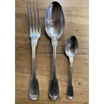 VINTAGE SET POSATE 12 pers - 37 Pz METAL BLANC SFAM Gabriel Guy FRANCE Art Decò