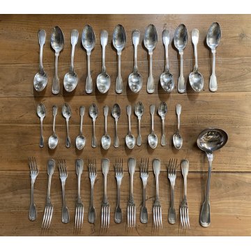 VINTAGE SET POSATE 12 pers - 37 Pz METAL BLANC SFAM Gabriel Guy FRANCE Art Decò