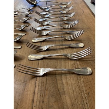 VINTAGE SET POSATE 12 pers - 37 Pz METAL BLANC SFAM Gabriel Guy FRANCE Art Decò