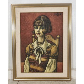 QUADRO MATERICO DESIGN Caizzi DIPINTO ACRILICO TELA Belgirate '89 RITRATTO DONNA