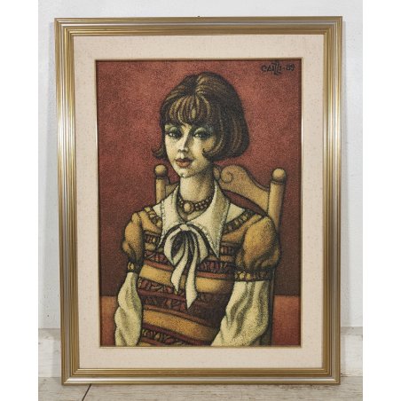 QUADRO MATERICO DESIGN Caizzi DIPINTO ACRILICO TELA Belgirate '89 RITRATTO DONNA