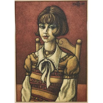 QUADRO MATERICO DESIGN Caizzi DIPINTO ACRILICO TELA Belgirate '89 RITRATTO DONNA