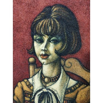 QUADRO MATERICO DESIGN Caizzi DIPINTO ACRILICO TELA Belgirate '89 RITRATTO DONNA