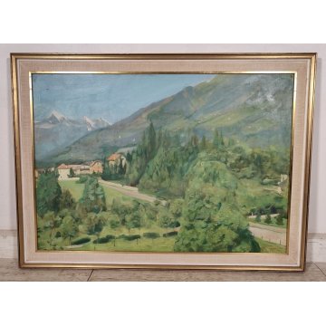 ANTICO QUADRO DIPINTO olio tela 1941 Egidio Riva PAESAGGIO Santa Maria Maggiore