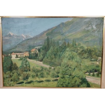 ANTICO QUADRO DIPINTO olio tela 1941 Egidio Riva PAESAGGIO Santa Maria Maggiore