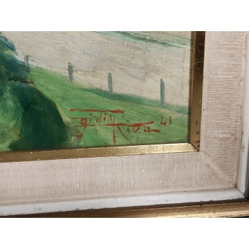 ANTICO QUADRO DIPINTO olio tela 1941 Egidio Riva PAESAGGIO Santa Maria Maggiore