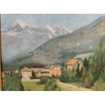 ANTICO QUADRO DIPINTO olio tela 1941 Egidio Riva PAESAGGIO Santa Maria Maggiore