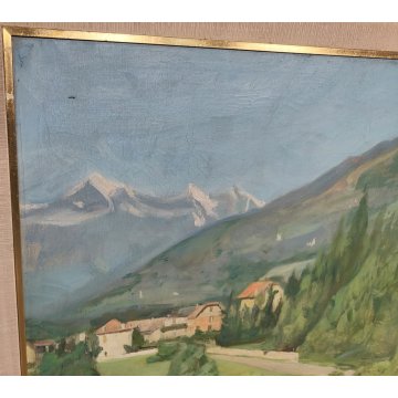 ANTICO QUADRO DIPINTO olio tela 1941 Egidio Riva PAESAGGIO Santa Maria Maggiore