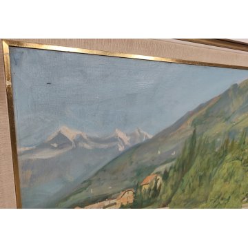 ANTICO QUADRO DIPINTO olio tela 1941 Egidio Riva PAESAGGIO Santa Maria Maggiore