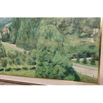 ANTICO QUADRO DIPINTO olio tela 1941 Egidio Riva PAESAGGIO Santa Maria Maggiore