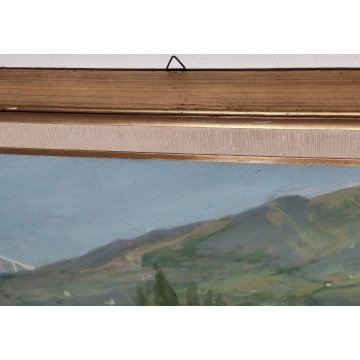 ANTICO QUADRO DIPINTO olio tela 1941 Egidio Riva PAESAGGIO Santa Maria Maggiore