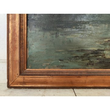 GRANDE QUADRO DIPINTO OLIO TELA Ercole Magrotti PAESAGGIO BOSCO FIUME MONTAGNA