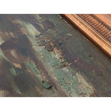 GRANDE QUADRO DIPINTO OLIO TELA Ercole Magrotti PAESAGGIO BOSCO FIUME MONTAGNA