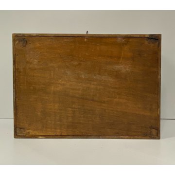 ANTICO COFANETTO SCATOLA LEGNO RADICA NOCE  COPERCHIO BOMBATO DECORO VITTORIANO